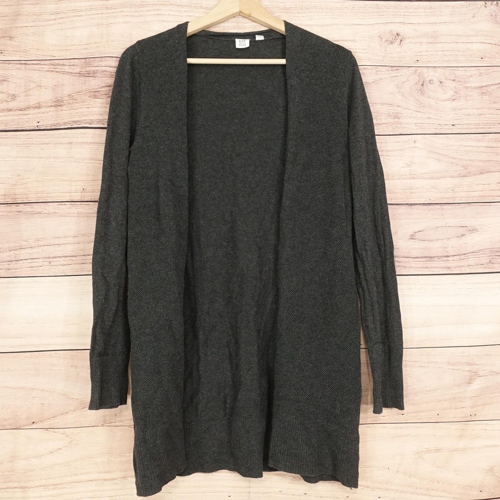 Gap Cardigan Sweater Womens S Gray Open Front Long Knit 100% Cotton Casual